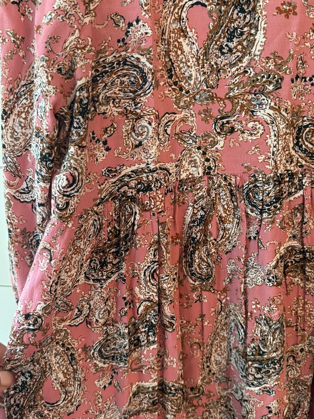 Melloday Pink Paisley Cotton Babydoll Tunic Top Boho Cottagecore Peasant Blouse - Picture 5 of 6